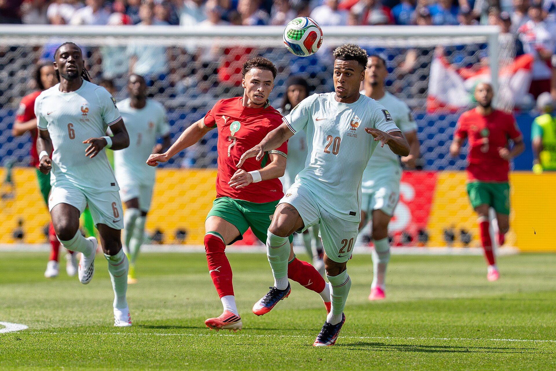 Chemsdine Talbi Desire Doue during France v Morocco at the 2026 FIFA World Cup