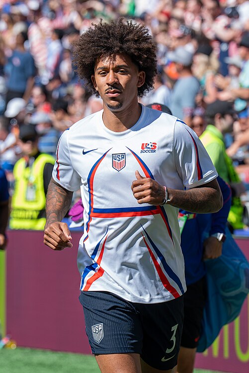 Chris Richards during Belgium v United States at the 2026 FIFA World Cup
