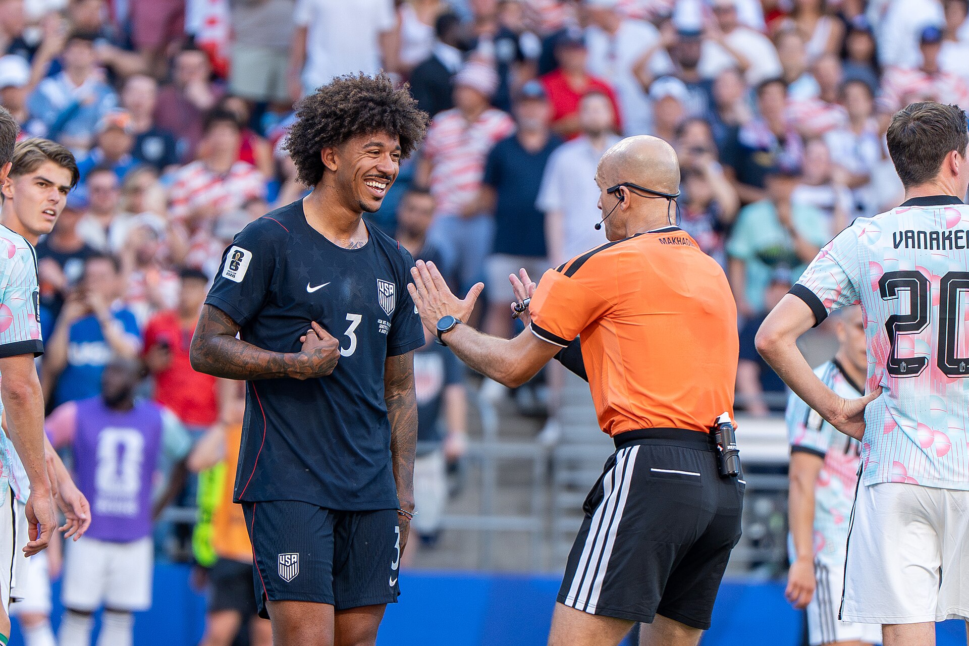 Chris Richards during Belgium v United States at the 2026 FIFA World Cup