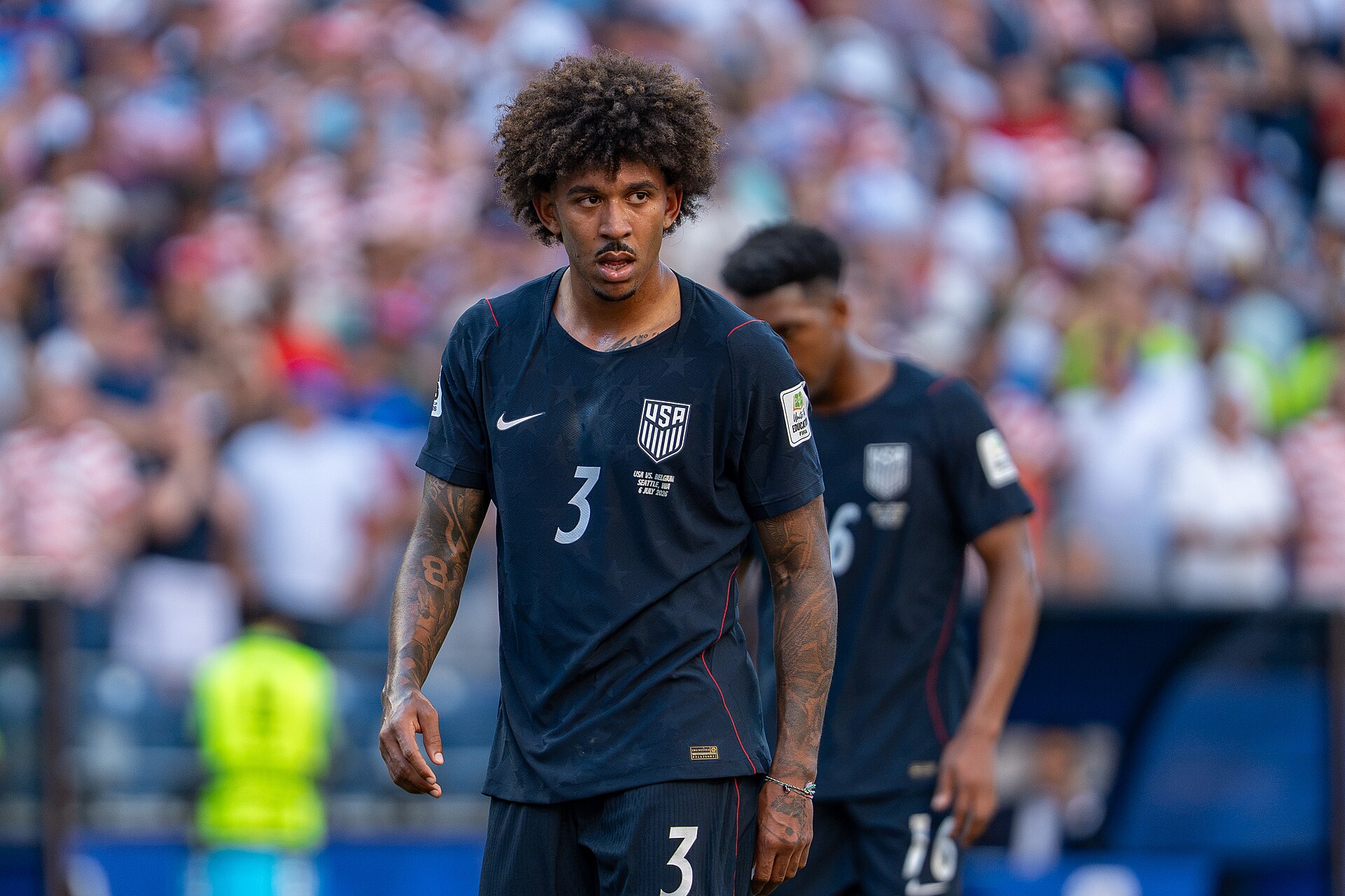 Chris Richards during Belgium v United States at the 2026 FIFA World Cup