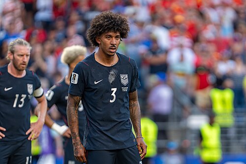 Chris Richards during Belgium v United States at the 2026 FIFA World Cup