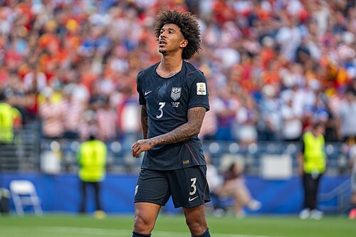 Chris Richards during Belgium v United States at the 2026 FIFA World Cup