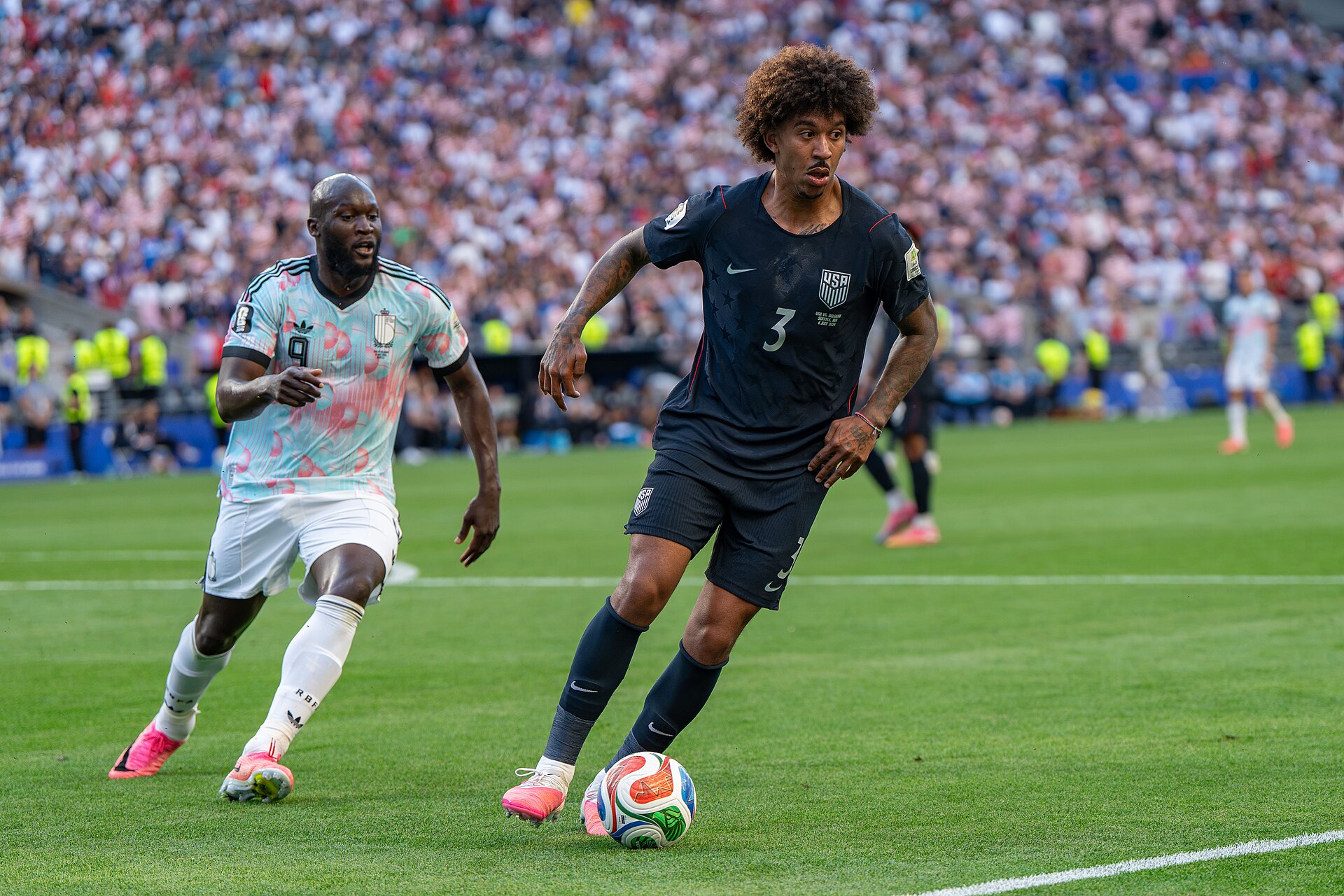 Chris Richards during Belgium v United States at the 2026 FIFA World Cup
