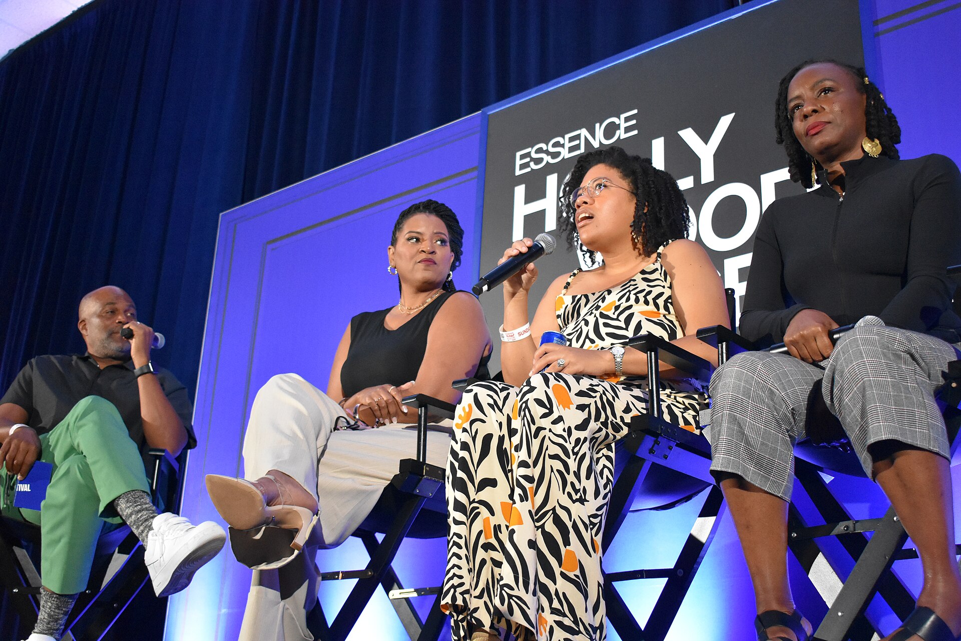 Chris Spencer, Schelle Purcell, Zoe Marshall, and Stacey Muhammad at the Essence Festival of Culture in July 2025 on a panel called Ask Me Anything: Running A Writer’s Room.
