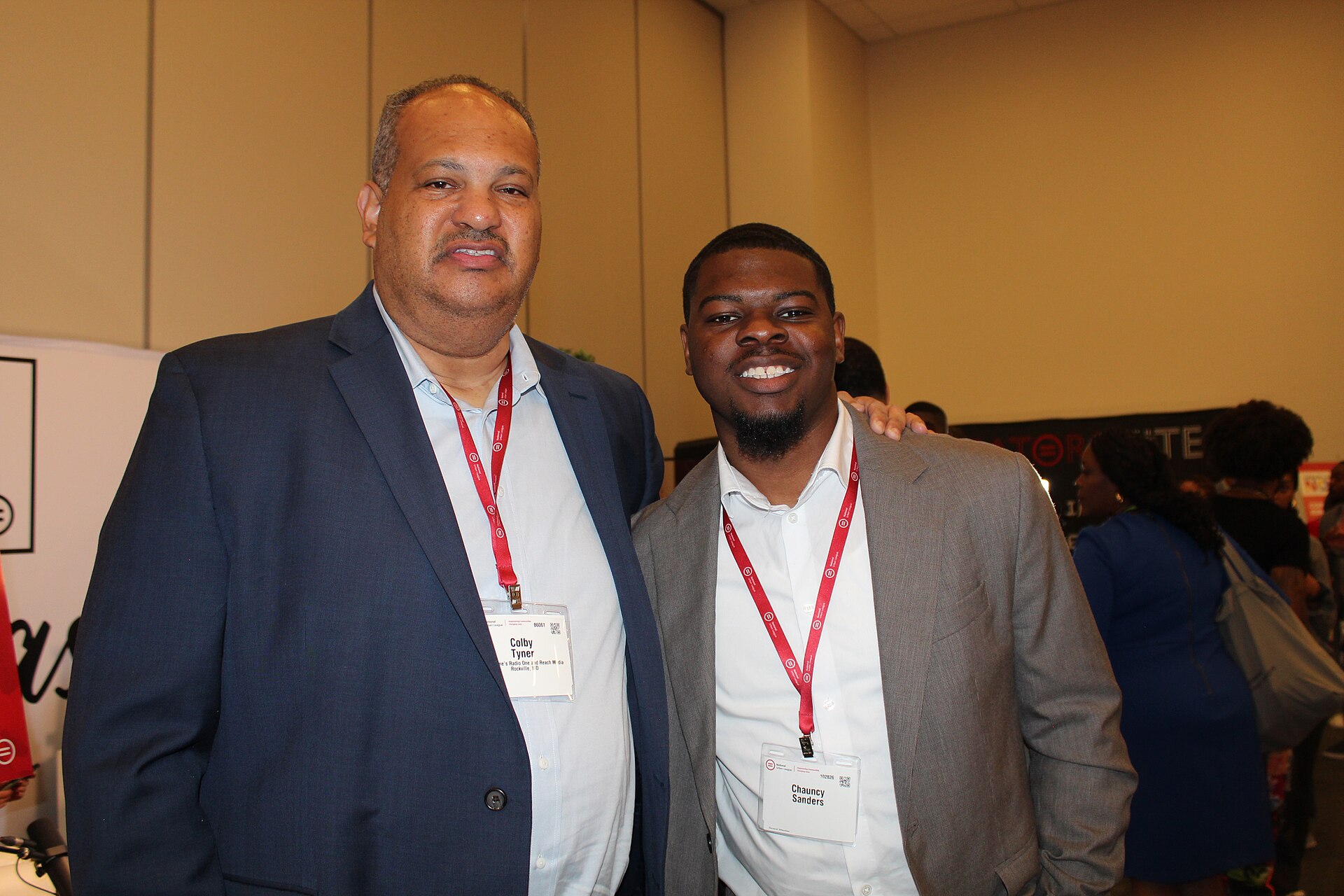 Colby Tyner, Senior VP of Programming Urban One's Radio One & Reach Media) giving vital advice to budding Sports Journalist, Chauncy Sanders at the 2025 National Urban League Conference.