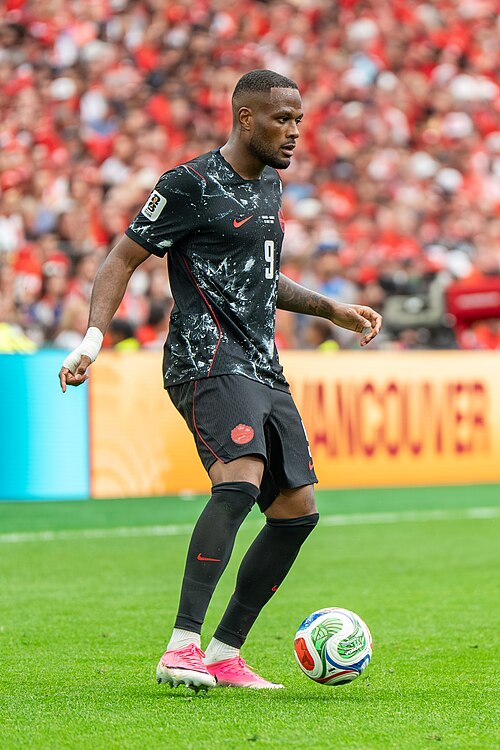 Cyle Larin during Canada v Qatar on 18 June 2026 at the 2026 FIFA World Cup