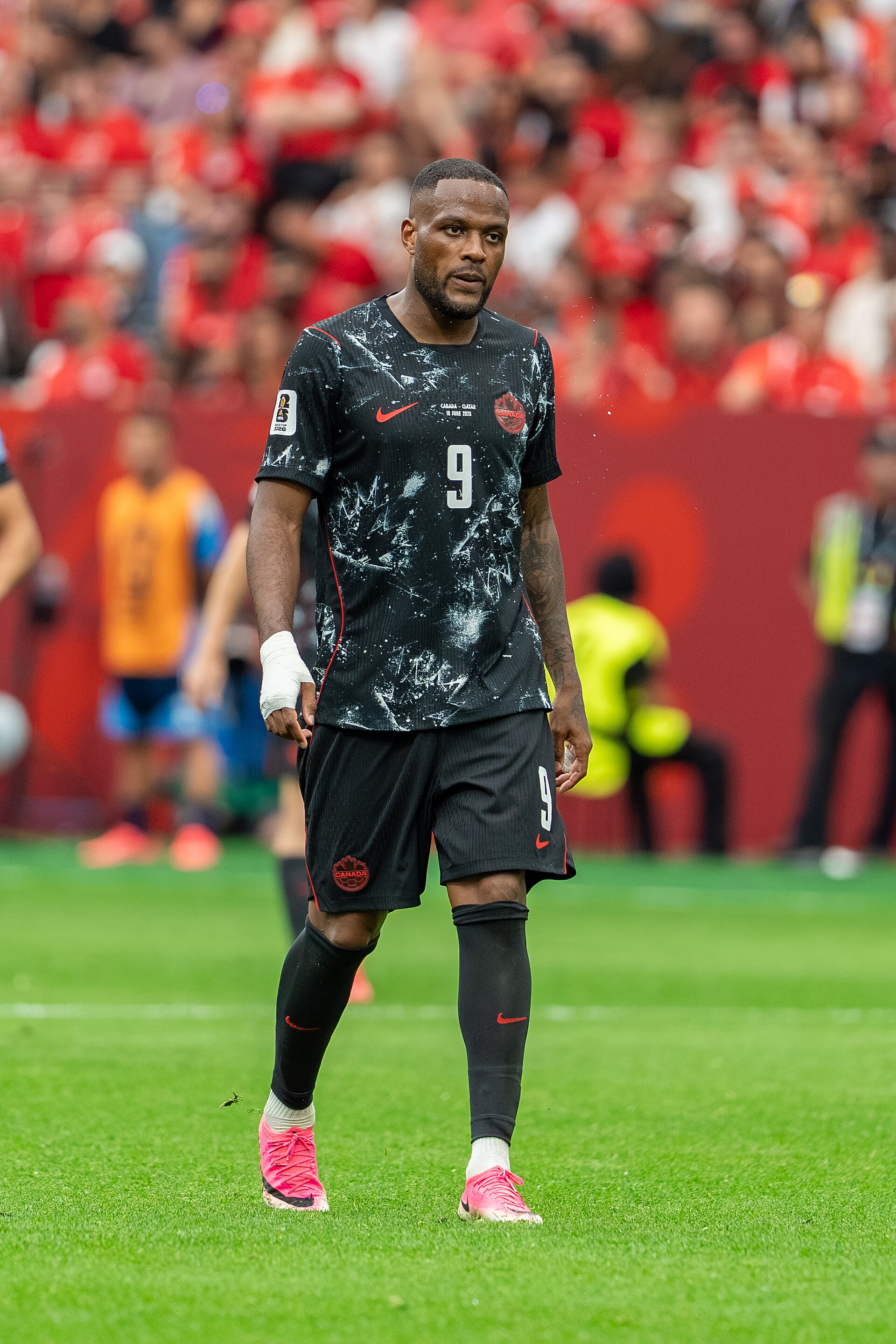 Cyle Larin during Canada v Qatar on 18 June 2026 at the 2026 FIFA World Cup