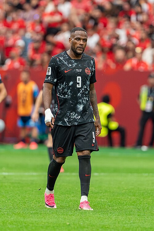 Cyle Larin during Canada v Qatar on 18 June 2026 at the 2026 FIFA World Cup