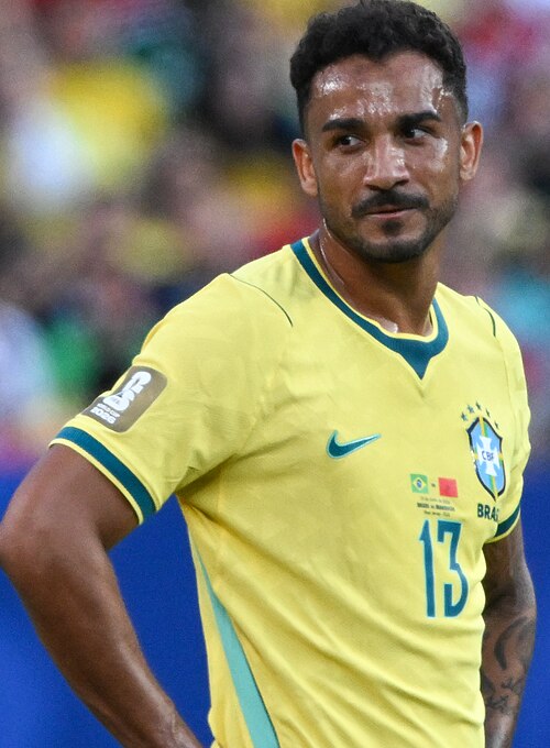 EAST RUTHERFORD, UNITED STATES - June 13: Danilo of Brazil and Bilal El Khannouss of Morocco during the FIFA World Cup 2026 Group C match between Brazil and Morocco on June 13, 2026