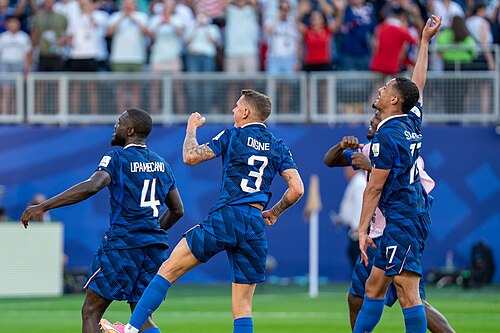 Dayot Upamecano Lucas Digne William Saliba during France v Paraguay at the 2026 FIFA World Cup