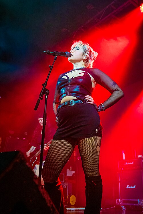 Alexia Roditis of Destroy Boys performing at the Electric Ballroom in London in 2025