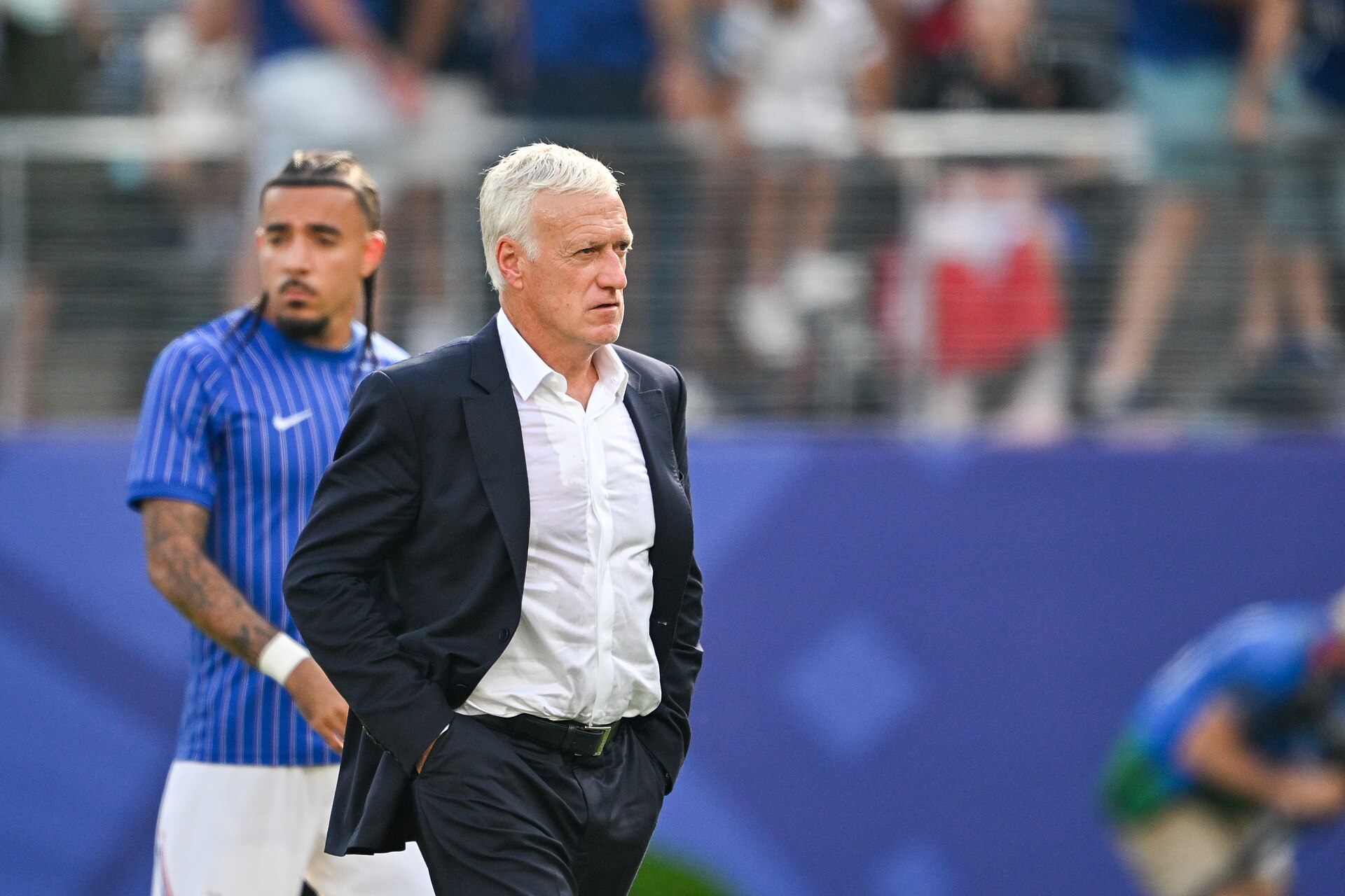 EAST RUTHERFORD, UNITED STATES - June 30: Didier Deschamps Head Coach of France during  the half time break of the FIFA World Cup 2026 round of 32 match between France  and Sweden on June 30, 2026 MetLife Stadium, East Rutherford, New Jersey