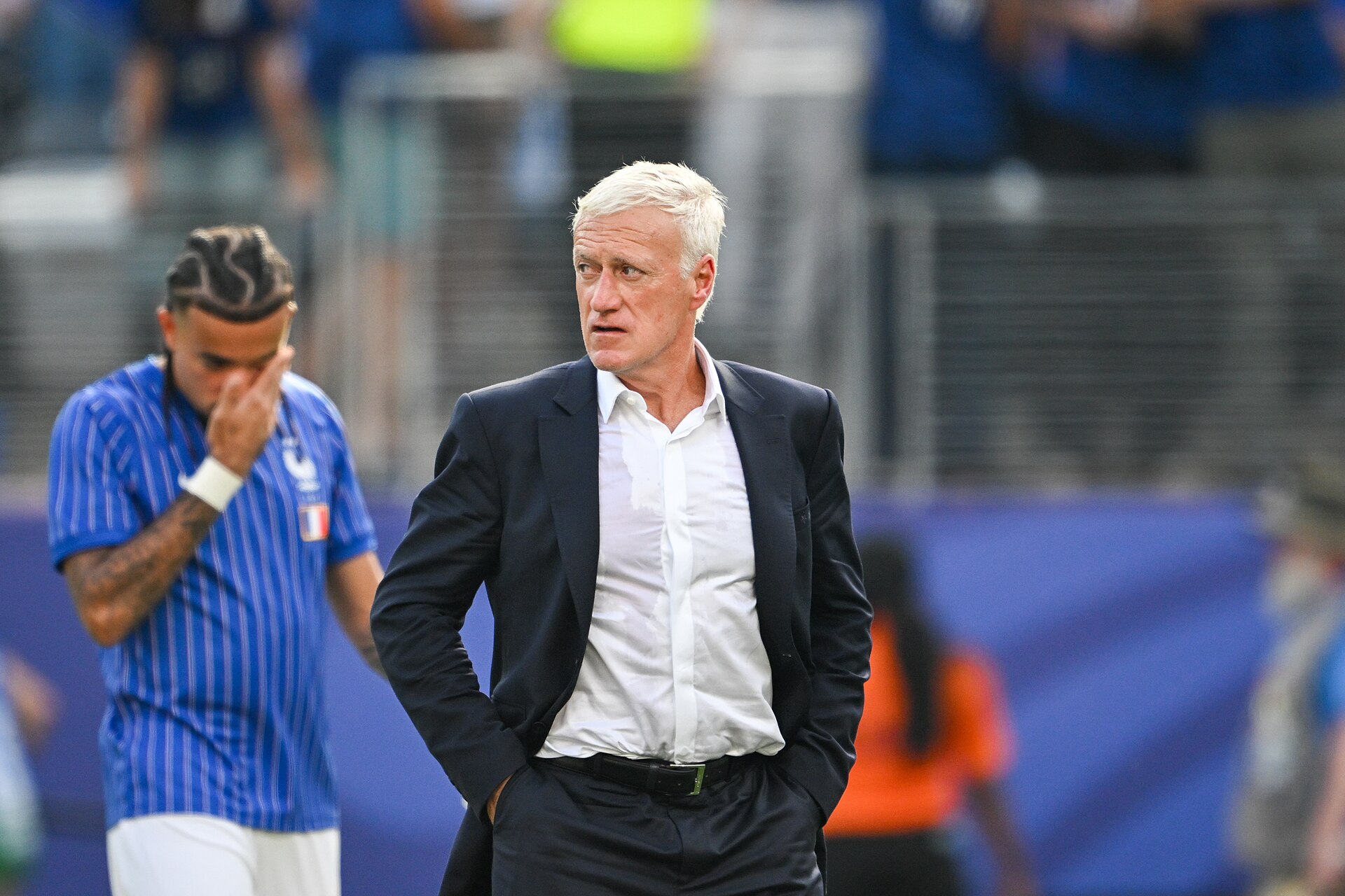 EAST RUTHERFORD, UNITED STATES - June 30: Didier Deschamps Head Coach of France during  the half time break of the FIFA World Cup 2026 round of 32 match between France  and Sweden on June 30, 2026 MetLife Stadium, East Rutherford, New Jersey