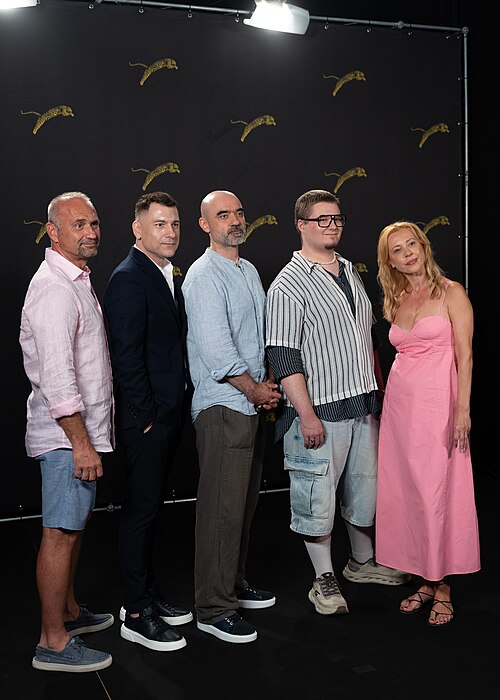 Director Florin Șerban with cast and producers at the 79th Locarno Film Festival 2026