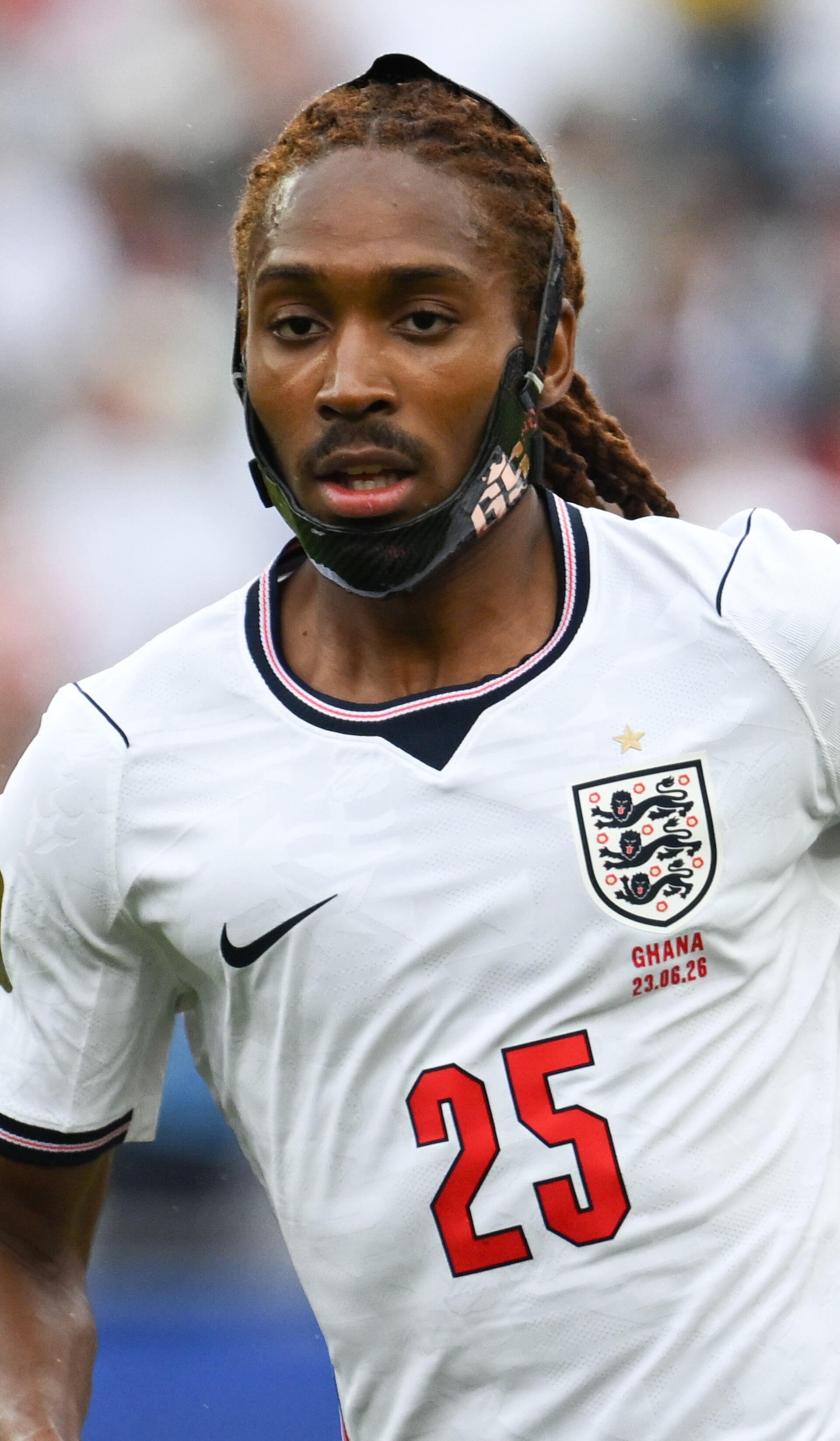 FOXBOROUGH, UNITED STATES - June 23: Djed Spence #25 of England is in action against during the FIFA World Cup 2026 Group L match between England and Ghana on June 23, 2026 Boston Stadium , Foxborough, Massachusetts