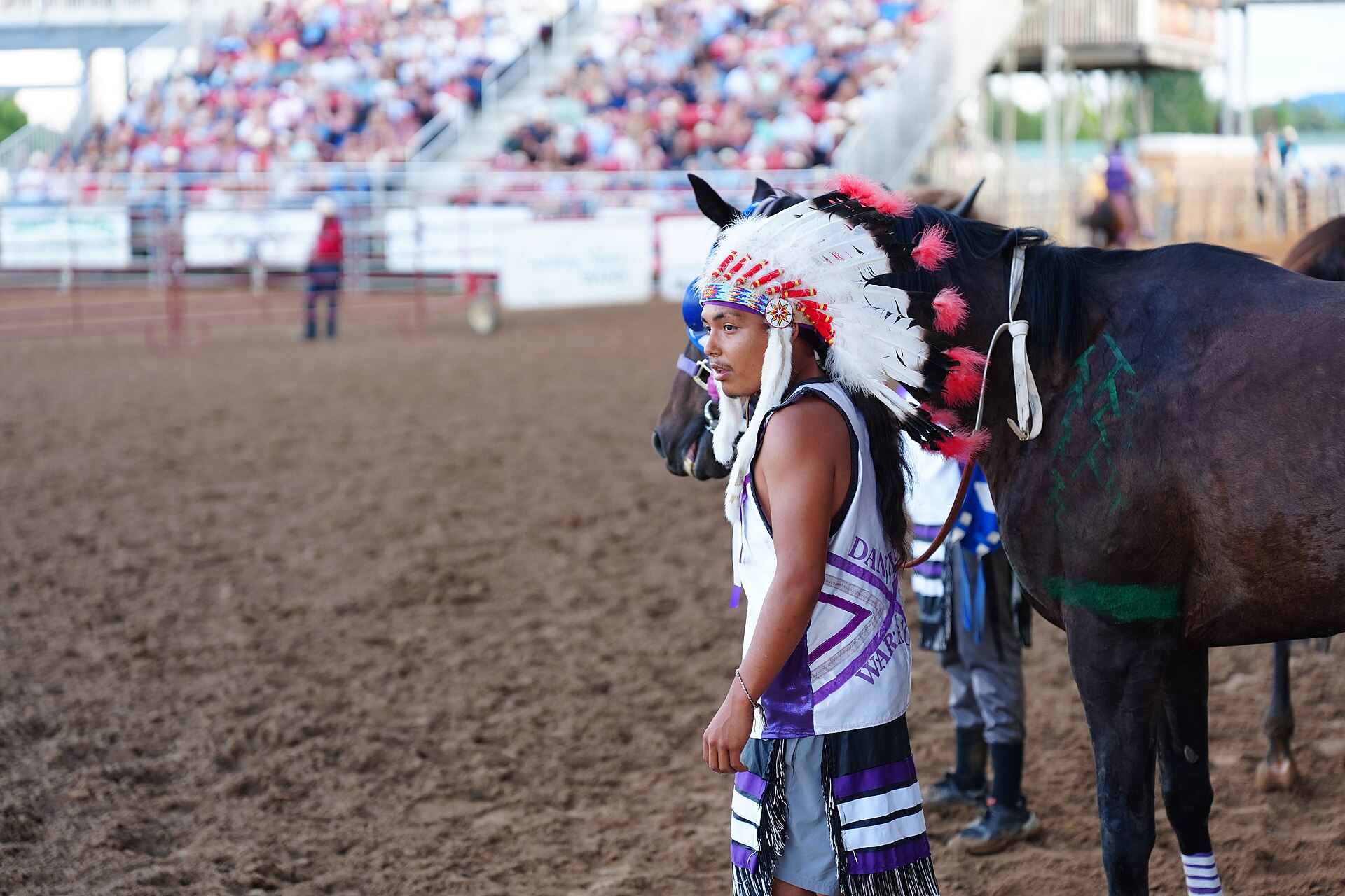 Holder Dominic Warrior of team Dancing Warrior at 2026 Sheridan WYO Rodeo Mens Indian Relay.