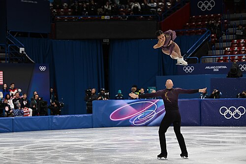 MILAN, ITALY - 06 FEBRUARY 2026: Ellie Kam and Danny O'Shea of United States compete during the Figure Skating Team Event Pair Skating Short Program at the Olympic Winter Games Milano Cortina 2026  Milano Ice Skating Arena on February 06, 2026 in Milan, Italy