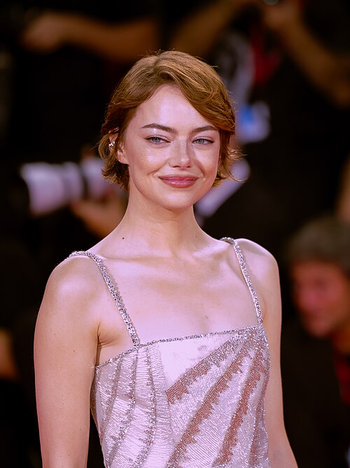 Actress Emma Stone on the red carpet for the film Bugonia at the 2025 Venice Film Festival