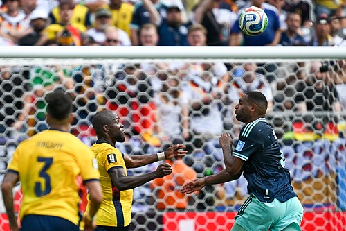 EAST RUTHERFORD, UNITED STATES - June 25: Enner Valencia #13 of Ecuador is in action against Jonathan Tah #4 of Germany during the FIFA World Cup 2026 Group E match between Ecuador  and  Germany on June 25, 2026 MetLife Stadium, East Rutherford, New Jersey