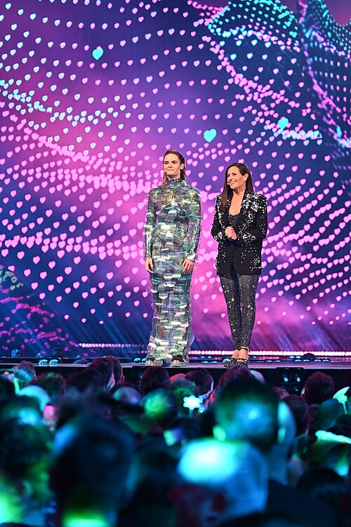 Hosts Hazel Brugger & Sandra Studer in the Second Semifinal of the 69th Annual Eurovision Song Contest