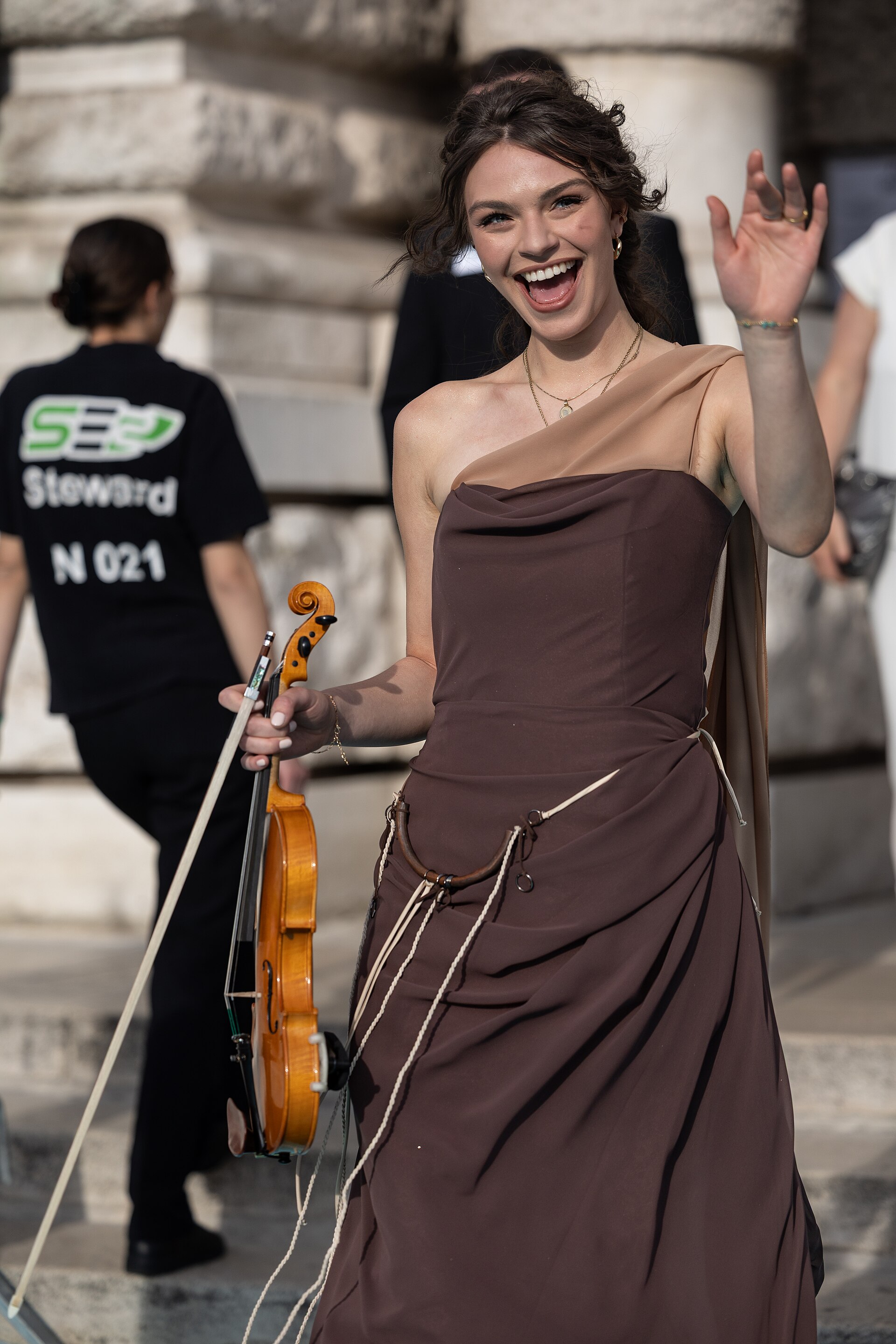 Eva Marija representing Luxembourg on the Turquoise Carpet at the 2026 Eurovision Song Contest in Vienna