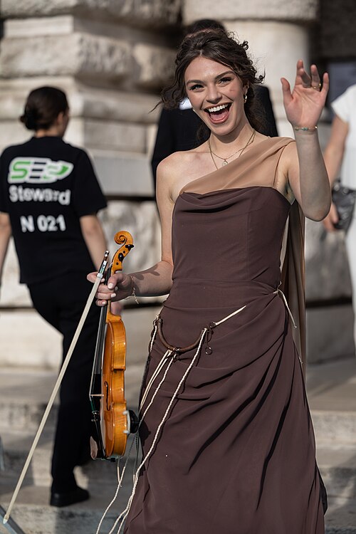 Eva Marija representing Luxembourg on the Turquoise Carpet at the 2026 Eurovision Song Contest in Vienna