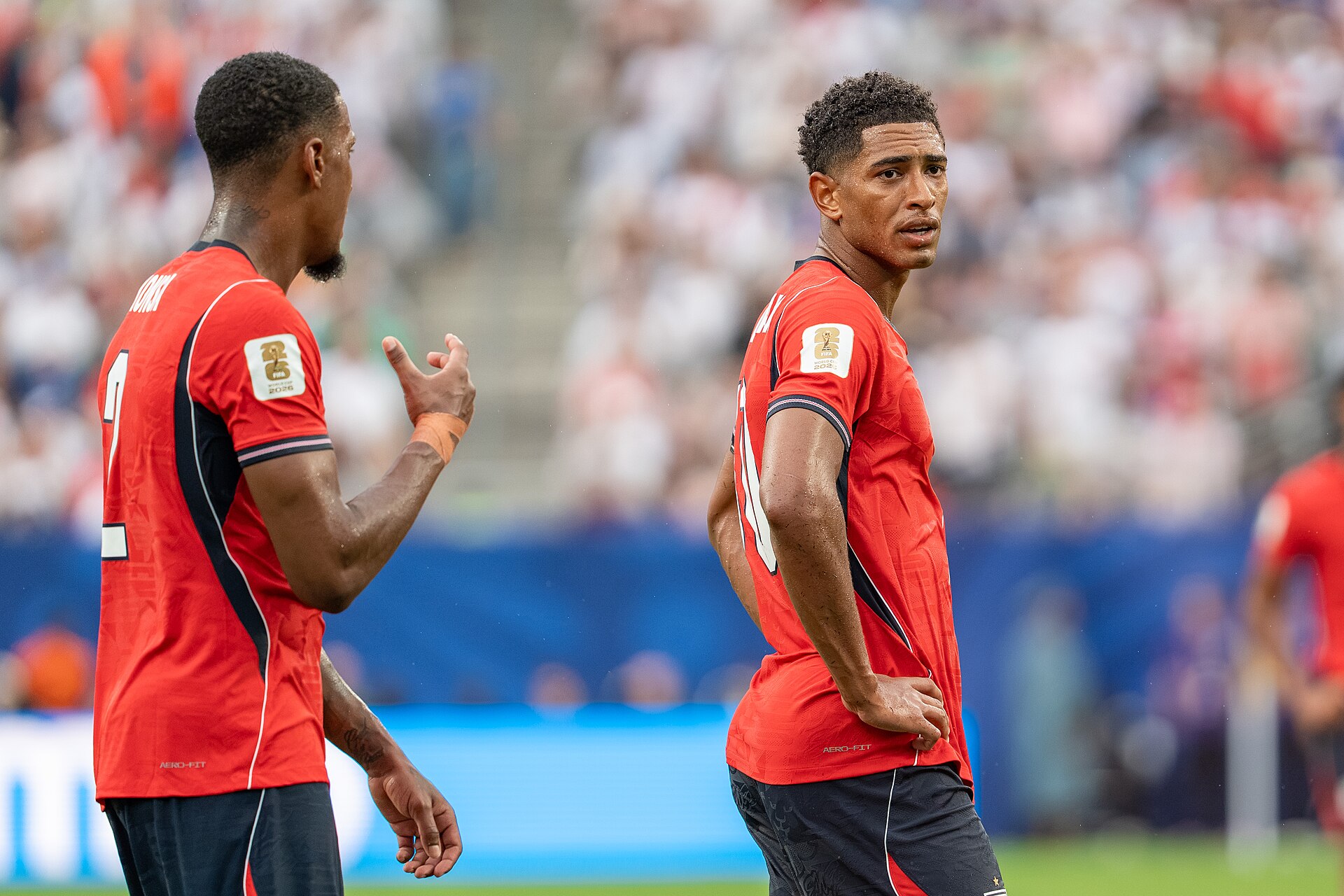 Ezri Konsa Jude Bellingham during England v Panama on 27 June 2026 at the 2026 FIFA World Cup