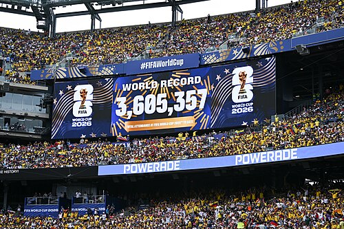 EAST RUTHERFORD, UNITED STATES - June 25: The record number to date is shown of FIFA World Cup 2026 attendance during the FIFA World Cup 2026 Group E match between Ecuador  and  Germany on June 25, 2026 MetLife Stadium, East Rutherford, New Jersey