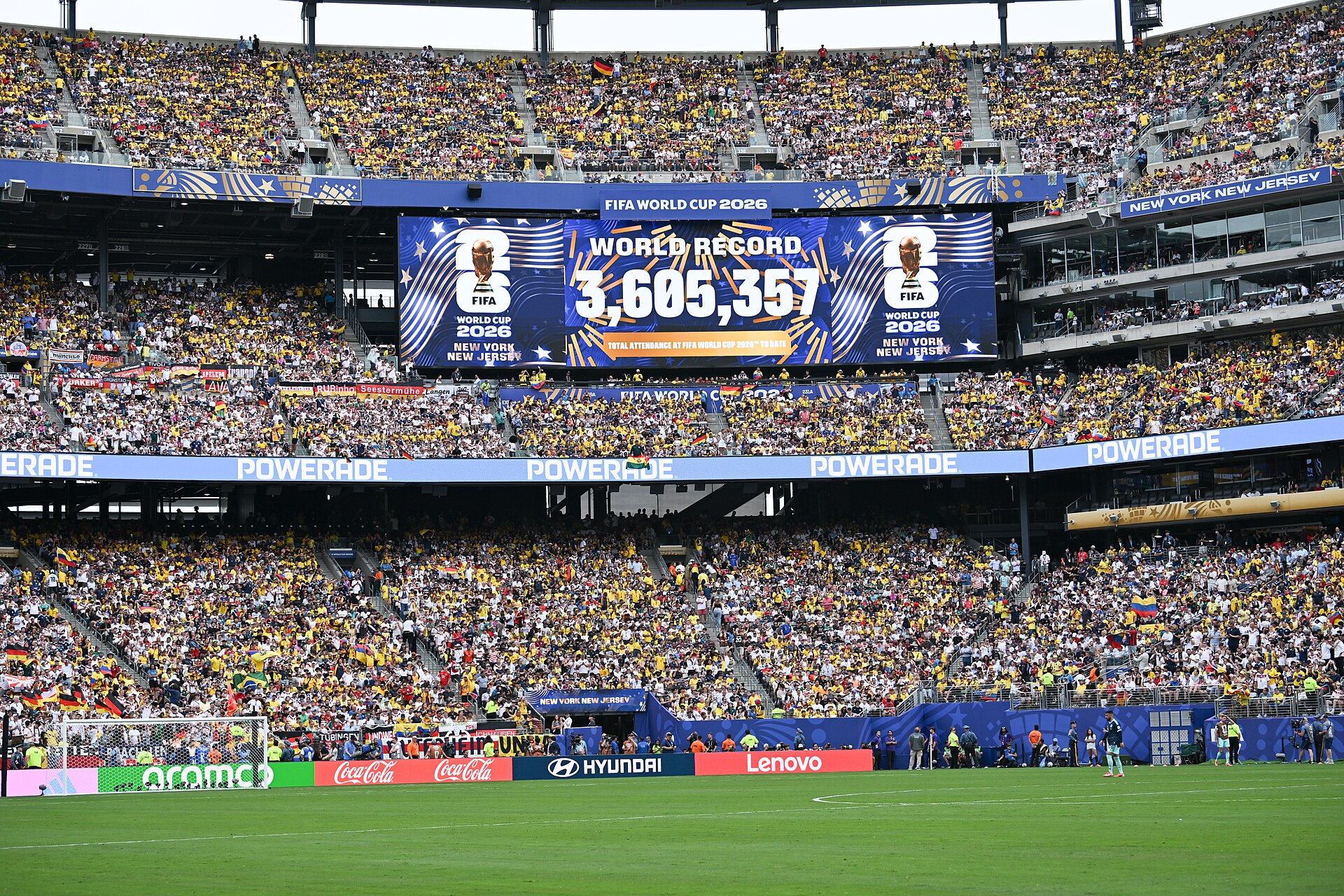 EAST RUTHERFORD, UNITED STATES - June 25: The record number to date is shown of FIFA World Cup 2026 attendance during the FIFA World Cup 2026 Group E match between Ecuador  and  Germany on June 25, 2026 MetLife Stadium, East Rutherford, New Jersey