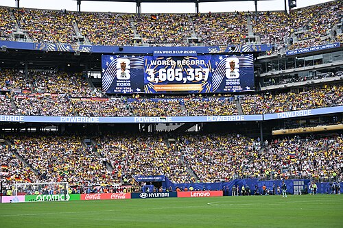 EAST RUTHERFORD, UNITED STATES - June 25: The record number to date is shown of FIFA World Cup 2026 attendance during the FIFA World Cup 2026 Group E match between Ecuador  and  Germany on June 25, 2026 MetLife Stadium, East Rutherford, New Jersey