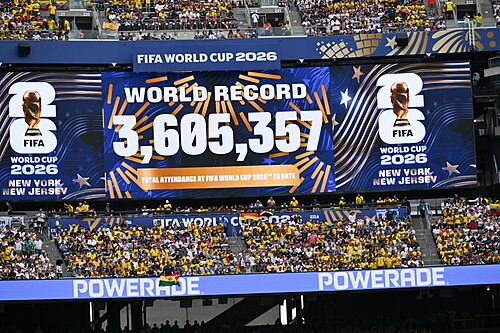 EAST RUTHERFORD, UNITED STATES - June 25: The record number to date is shown of FIFA World Cup 2026 attendance during the FIFA World Cup 2026 Group E match between Ecuador  and  Germany on June 25, 2026 MetLife Stadium, East Rutherford, New Jersey