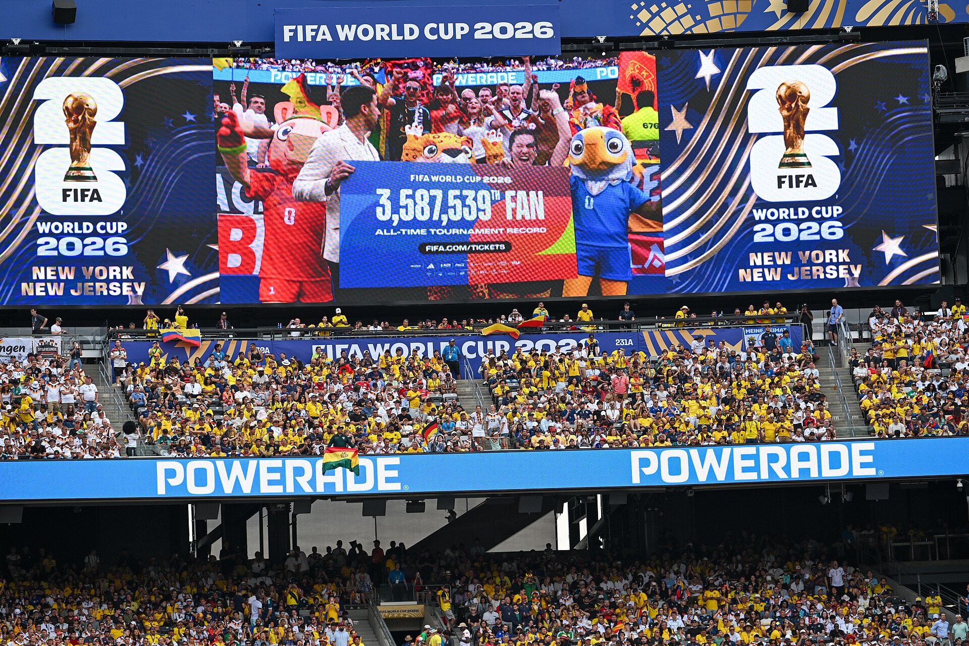 EAST RUTHERFORD, UNITED STATES - June 25: The record number to date is shown of FIFA World Cup 2026 attendance during the FIFA World Cup 2026 Group E match between Ecuador  and  Germany on June 25, 2026 MetLife Stadium, East Rutherford, New Jersey