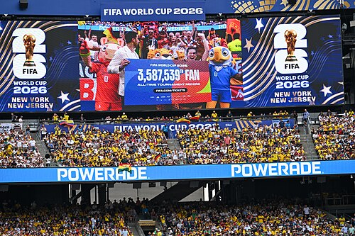 EAST RUTHERFORD, UNITED STATES - June 25: The record number to date is shown of FIFA World Cup 2026 attendance during the FIFA World Cup 2026 Group E match between Ecuador  and  Germany on June 25, 2026 MetLife Stadium, East Rutherford, New Jersey