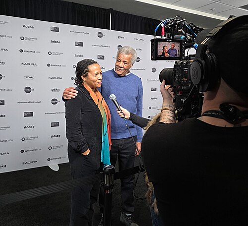 Father daughter director producer duo at premiere of Once Upon a Time in Harlem during the 2026 Sundance Film Festival