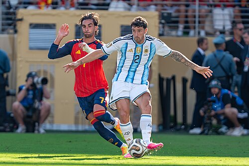 Ferran Torres Marcos Senesi during Argentina vs Spain at the 2026 FIFA World Cup Final