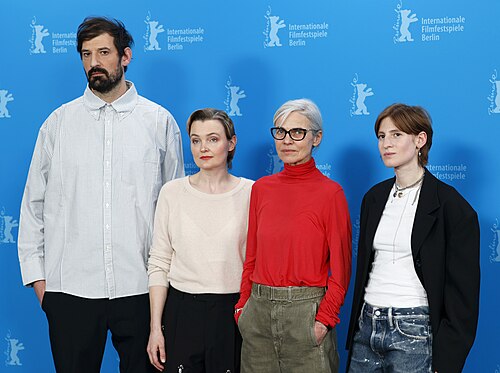 Vladimir Vulevic, Birte Schnöink, Angela Schanelec and Agathe Bonitzer pose at the "Meine Frau Weint" (My Wife Cries) photocall during the 76th Berlinale International Film Festival Berlin