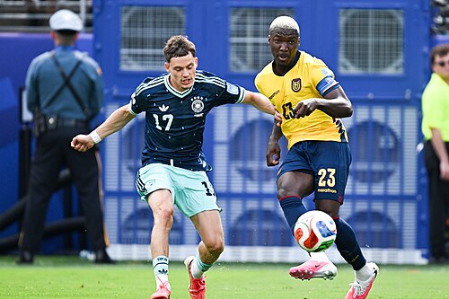 EAST RUTHERFORD, UNITED STATES - June 25: Florian Wirtz #17 of Germany is in action against Moises Caicedo #23 of Ecuador during the FIFA World Cup 2026 Group E match between Ecuador  and  Germany on June 25, 2026 MetLife Stadium, East Rutherford, New Jersey