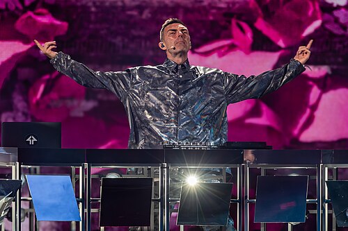 Gabry Ponte, representing San Marino, performing at Eurovision 2025 in Basel, Switzerland.