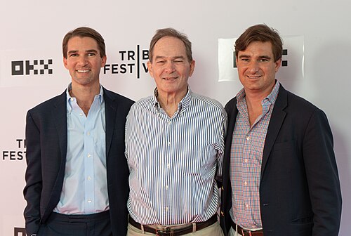 George, Peter, and Teddy Kunhardt at the premiere of "Cuomo" at the 25th Tribeca Film Festival in New York City.