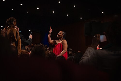 Gessica Généus, Haitian director and actress, during the premiere of her film Marie Madeleine at the 2026 Cannes Film Festival.
