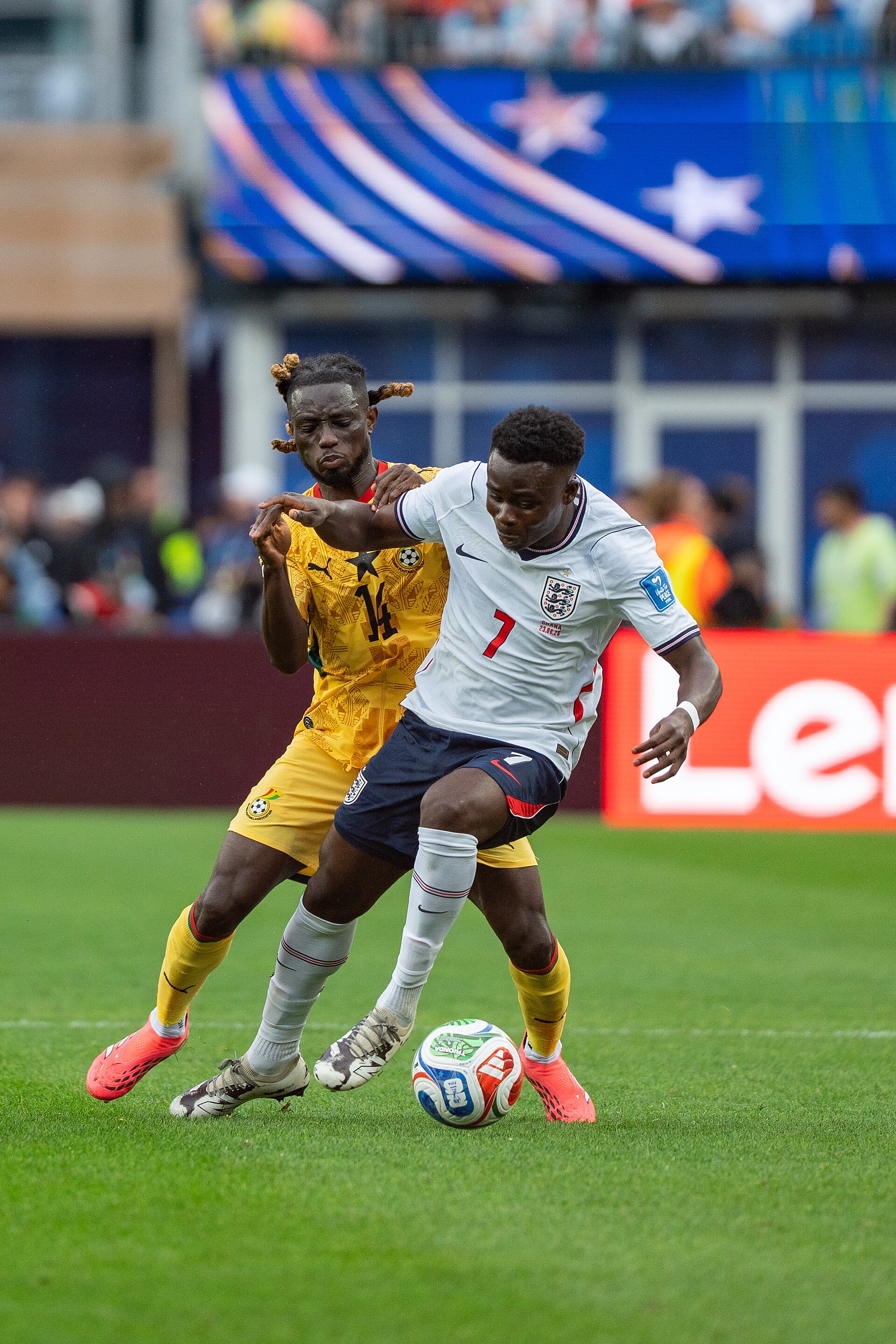 Gideon Mensah Bukayo Saka during England v Ghana on 23 June 2026 at the 2026 FIFA World CupWikiPortraits at 2026 FIFA World Cup (England v Ghana, 23 June 2026)