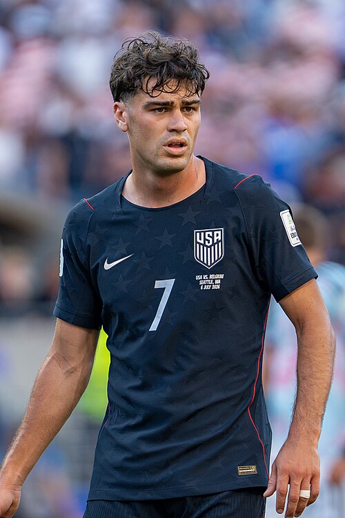 Gio Reyna during Belgium v United States at the 2026 FIFA World Cup
