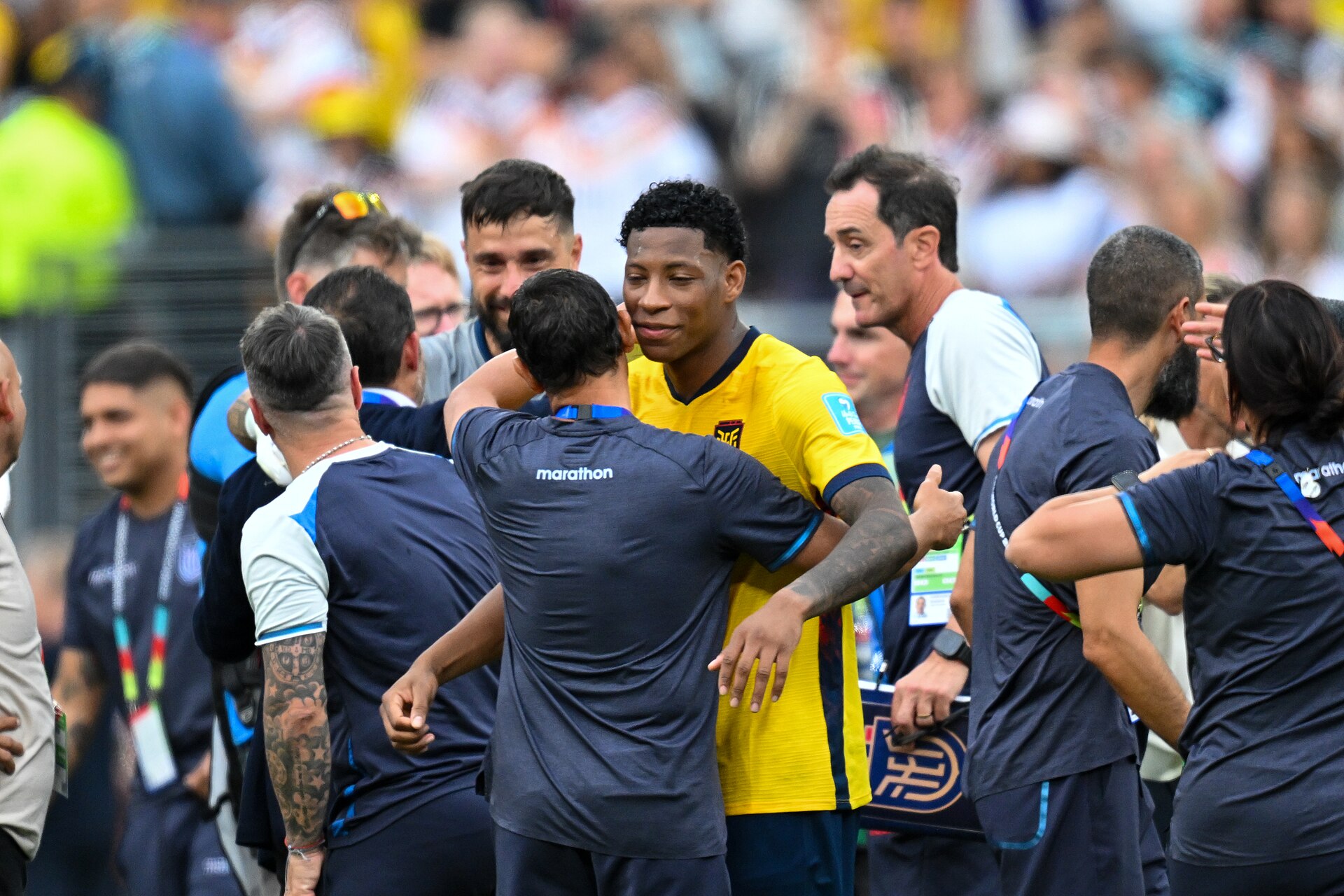 EAST RUTHERFORD, UNITED STATES - June 25: Gonzalo Plata #19 of Ecuador celebrates after winning the FIFA World Cup 2026 Group E match between Ecuador  and  Germany on June 25, 2026 MetLife Stadium, East Rutherford, New Jersey
