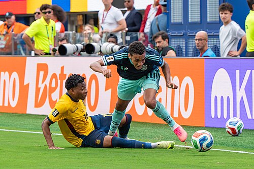 Gonzalo Plata Jamal Musiala during Ecuador v Germany on 25 June 2026 at the 2026 FIFA World Cup