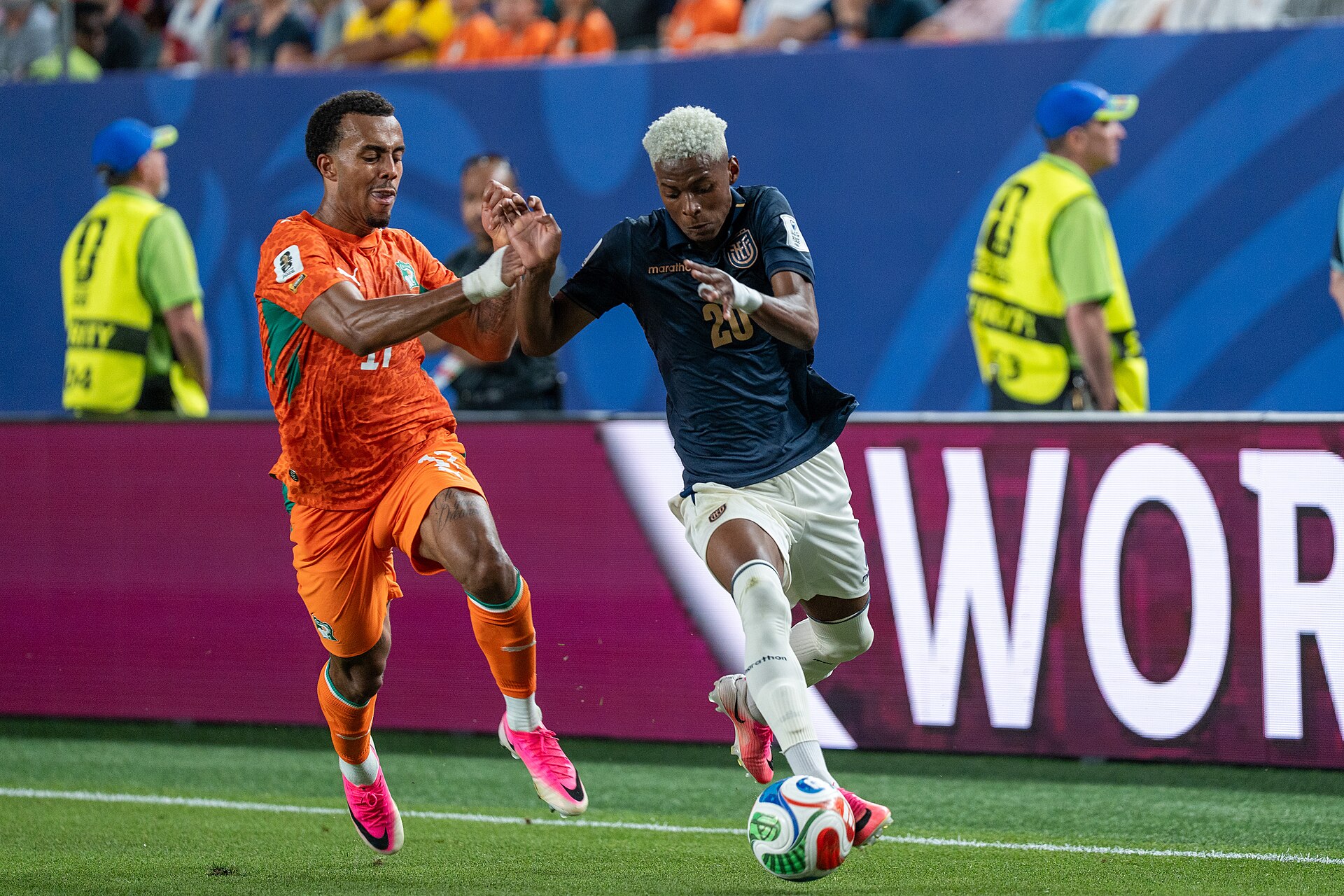Guela Doue Nilson Angulo during Côte d'Ivoire v Ecuador on 14 June 2026 at the 2026 FIFA World Cup