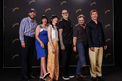Guillaume Vasseur, Emmanuelle Lane, Larissa Corrriveau, Dens Côté, guest and Xavier Bergeron at the 79th Locarno Film Festival on August 08, 2026 in Locarno, Switzerland.
