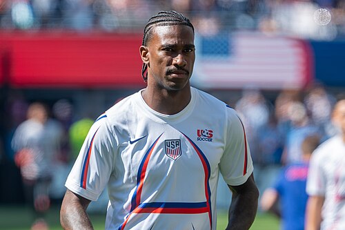 Haji Wright during Belgium v United States at the 2026 FIFA World Cup