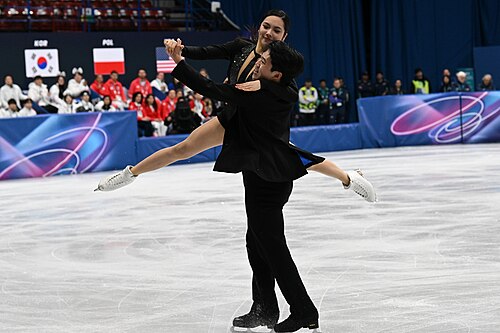 MILAN, ITALY - 06 FEBRUARY 2026: Hannah Lim and Ye Quan of South Korea compete during the  Ice Dance Rhythm Dance Team Event  at the Milano Ice Skating Arena at the Olympic Winter Games Milano Cortina 2026  on February 06, 2026 in ,