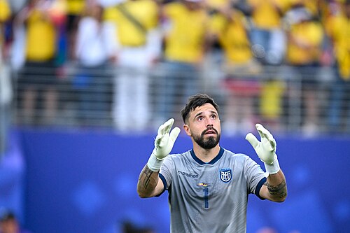 EAST RUTHERFORD, UNITED STATES - June 25: Goalkeeper Hernan Galindez #1 celebrates after winning the FIFA World Cup 2026 Group E match between Ecuador  and  Germany on June 25, 2026 MetLife Stadium, East Rutherford, New Jersey