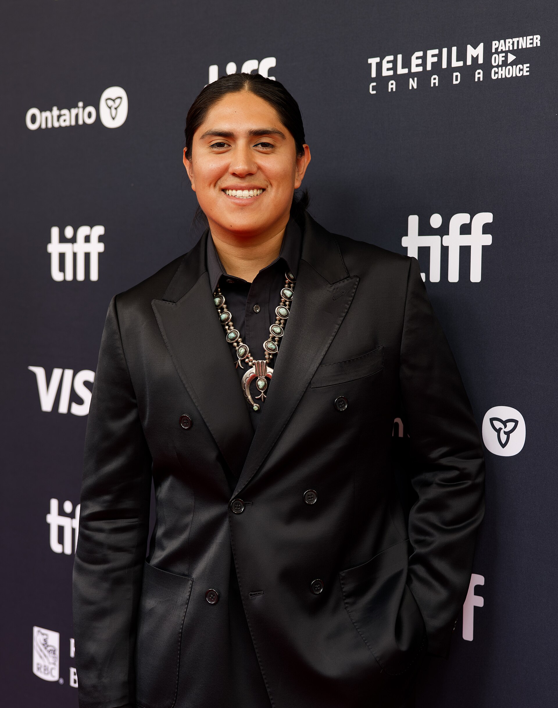 Hunter Redhorse Arthur at the 2024 Toronto International Film Festival (TIFF) for the movie Rez Ball.